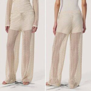 rag & one Liv Mesh Wide Leg Pant In Turtledove  Mini Shorts Lining NWT $278